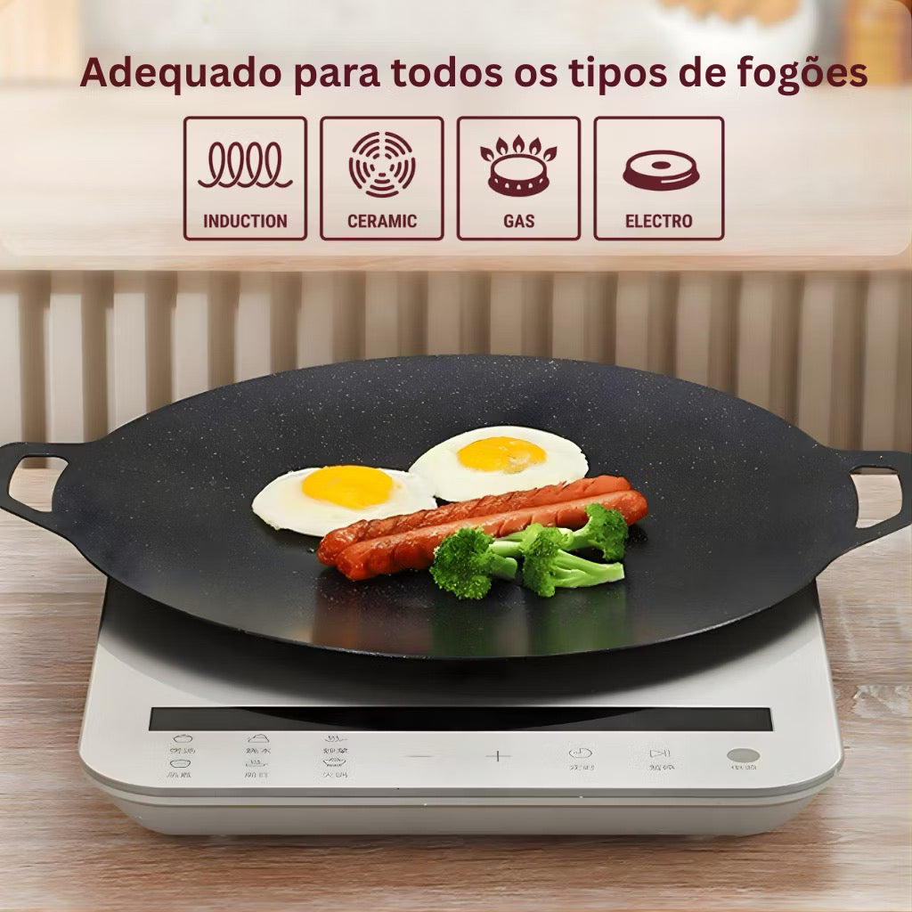 .	Frigideira Grill Antiaderente Redonda – Ideal para Churrasco, Bifes, Peixes e Legumes