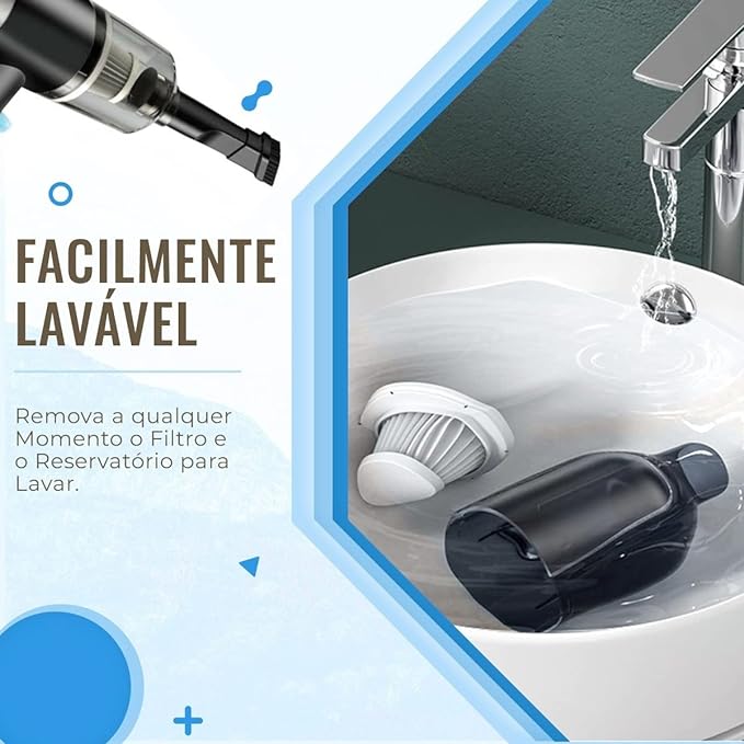 Aspirador de Pó Portátil Recarregável - Limpeza Rápida para Carro, Sofá e Cantos