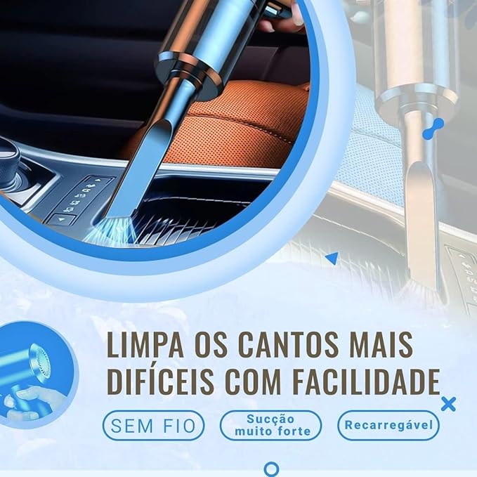 Aspirador de Pó Portátil Recarregável - Limpeza Rápida para Carro, Sofá e Cantos