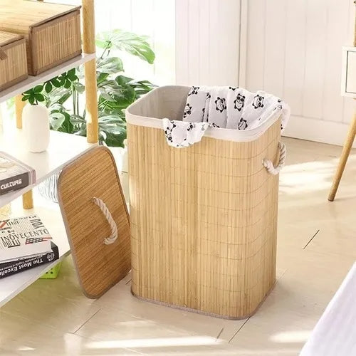 Cesto Grande de Bambu com Forro para Roupas Sujas