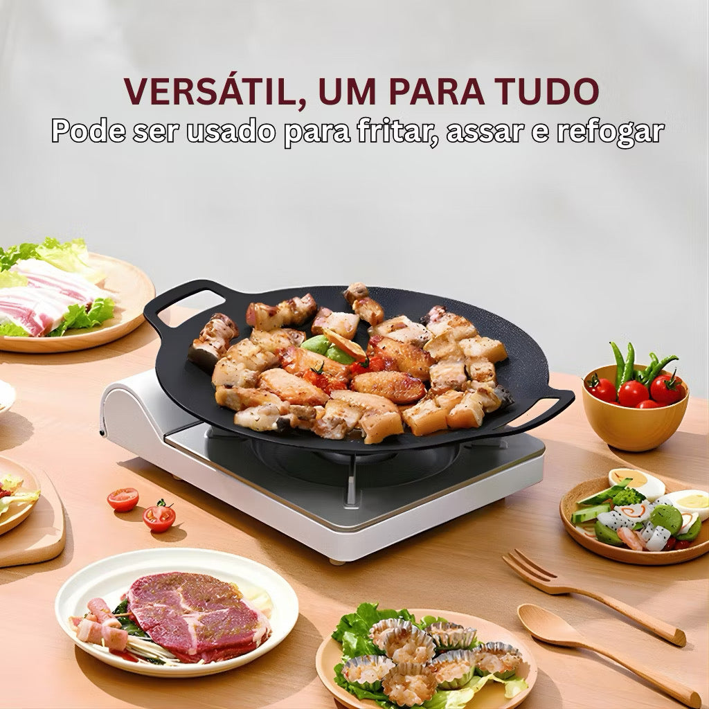 .	Frigideira Grill Antiaderente Redonda – Ideal para Churrasco, Bifes, Peixes e Legumes
