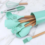 Kit 12 Utensílios de Silicone e Bambu - Não Risca, Não Gruda e Deixa sua Cozinha Linda