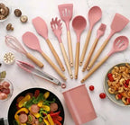 Kit 12 Utensílios de Silicone e Bambu - Não Risca, Não Gruda e Deixa sua Cozinha Linda