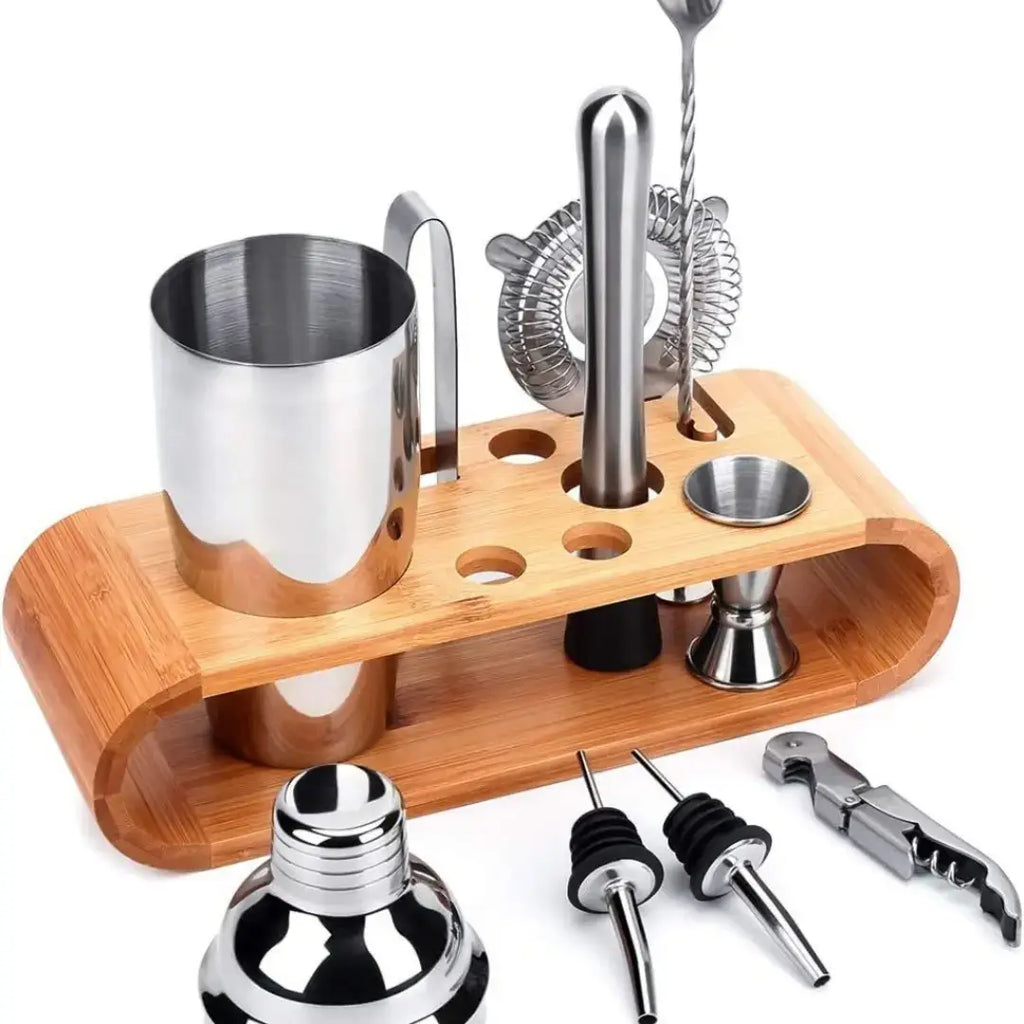 Kit Barman Profissional 10 Peças em Inox com Suporte - Prepare Drinks com Estilo e Precisão