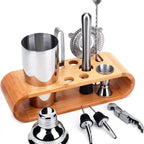Kit Barman Profissional 10 Peças em Inox com Suporte - Prepare Drinks com Estilo e Precisão