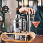 Kit Barman Profissional 10 Peças em Inox com Suporte - Prepare Drinks com Estilo e Precisão