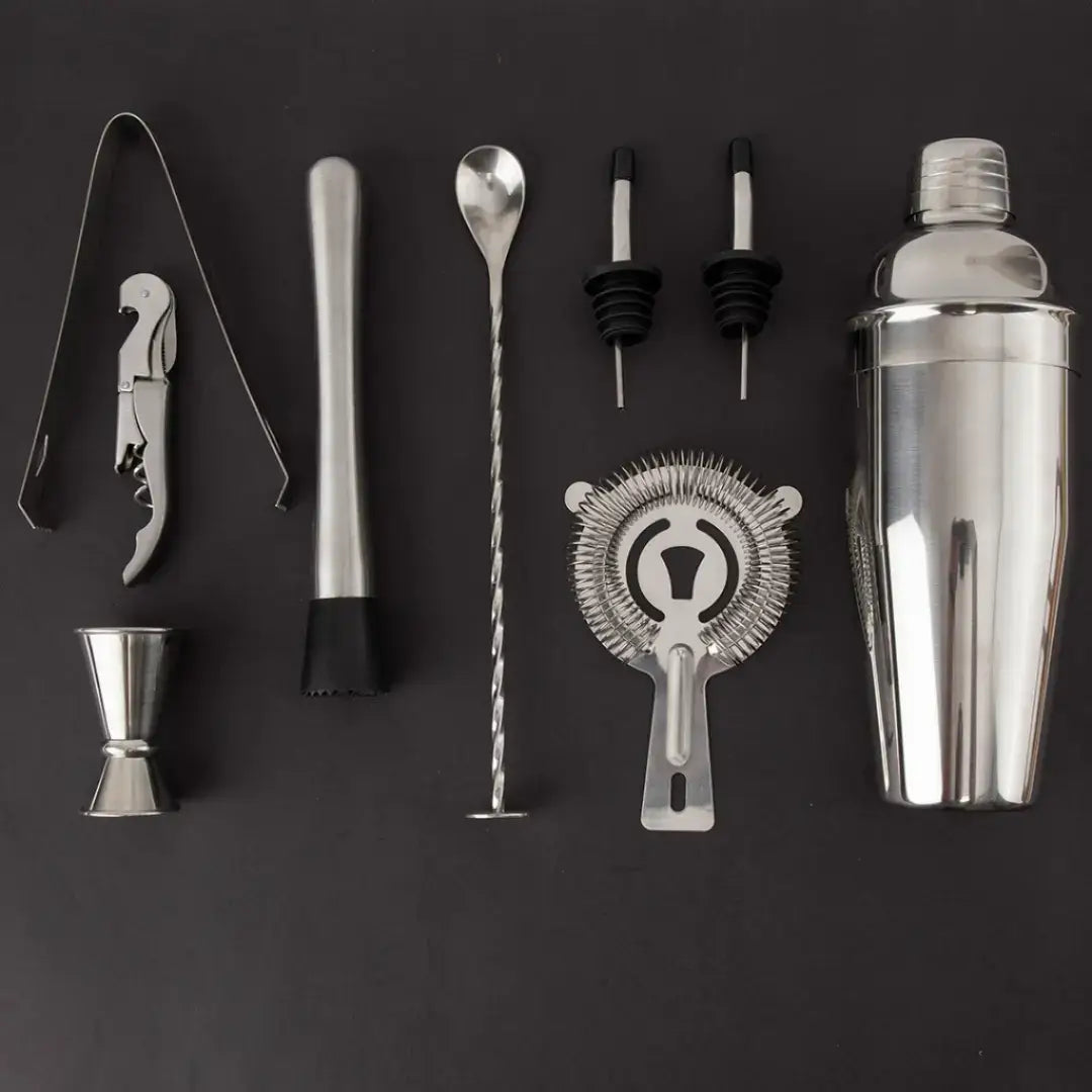 Kit Barman Profissional 10 Peças em Inox com Suporte - Prepare Drinks com Estilo e Precisão