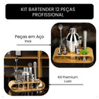 Kit Barman Profissional 10 Peças em Inox com Suporte - Prepare Drinks com Estilo e Precisão