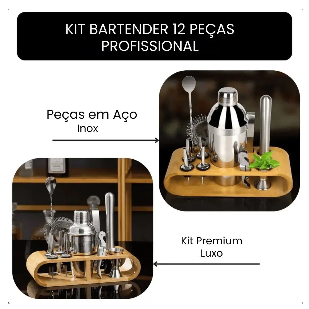 Kit Barman Profissional 10 Peças em Inox com Suporte - Prepare Drinks com Estilo e Precisão