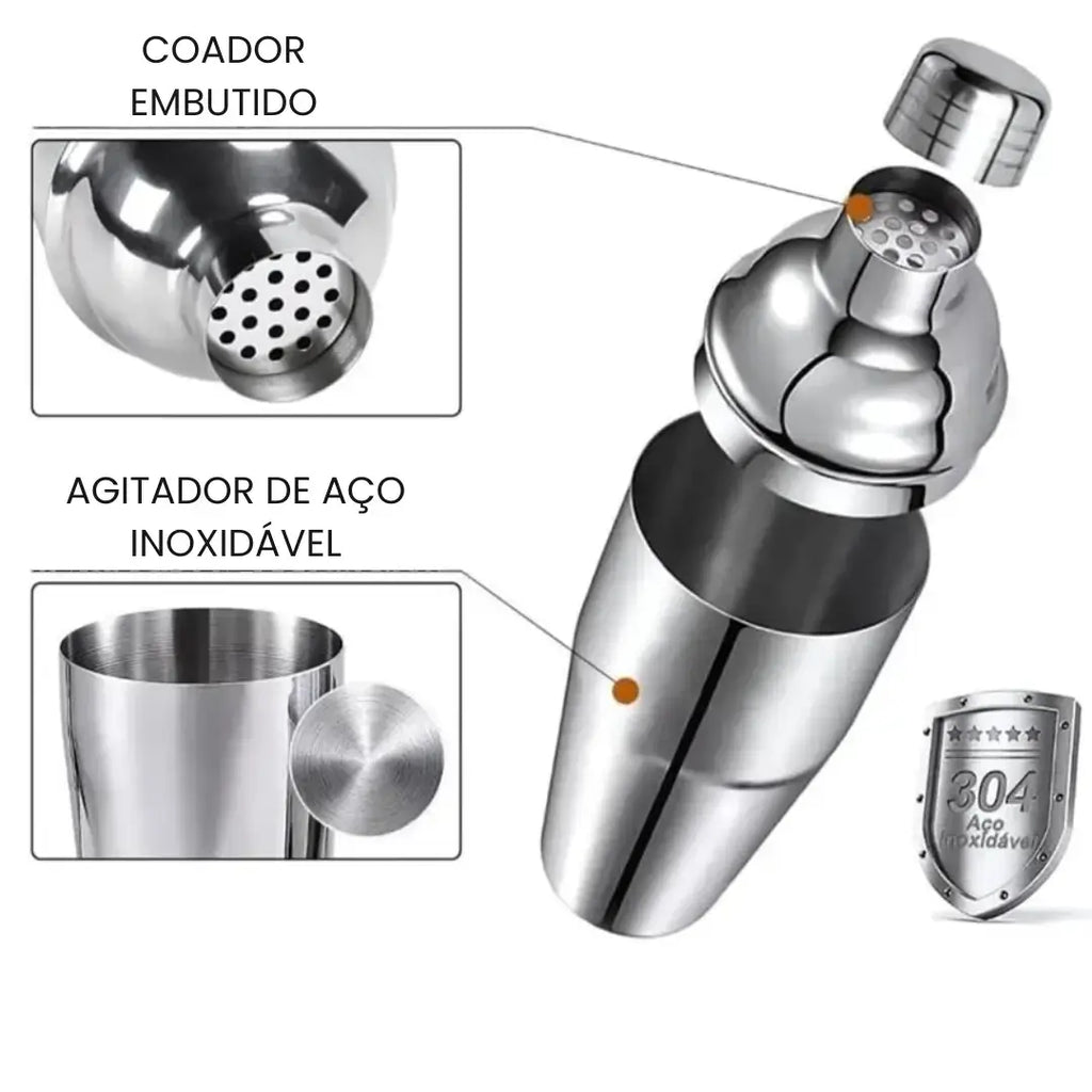 Kit Barman Profissional 10 Peças em Inox com Suporte - Prepare Drinks com Estilo e Precisão