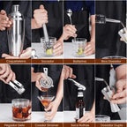 Kit Barman Profissional 10 Peças em Inox com Suporte - Prepare Drinks com Estilo e Precisão