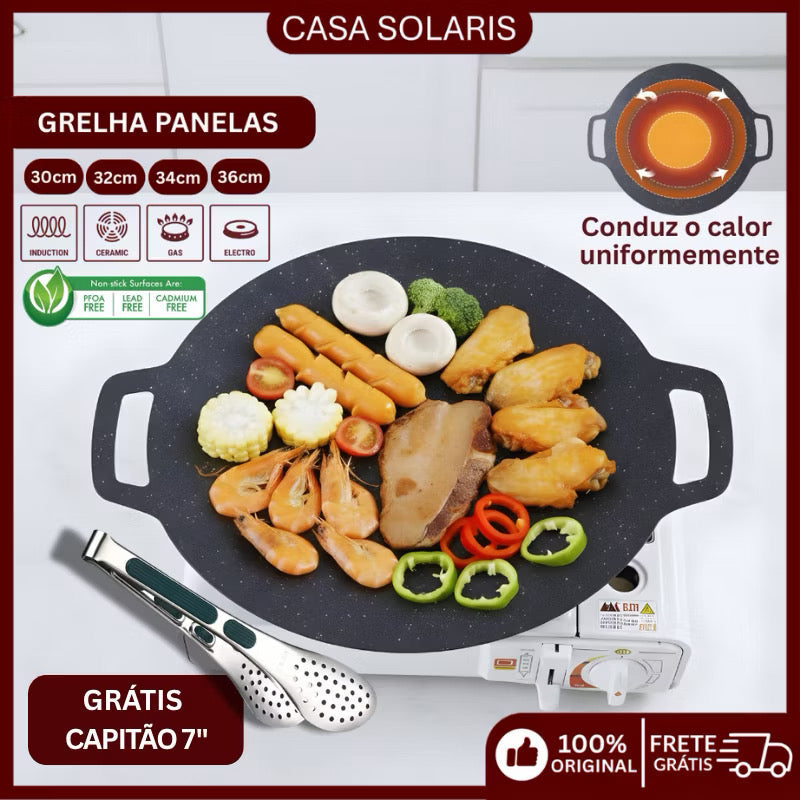 .	Frigideira Grill Antiaderente Redonda – Ideal para Churrasco, Bifes, Peixes e Legumes