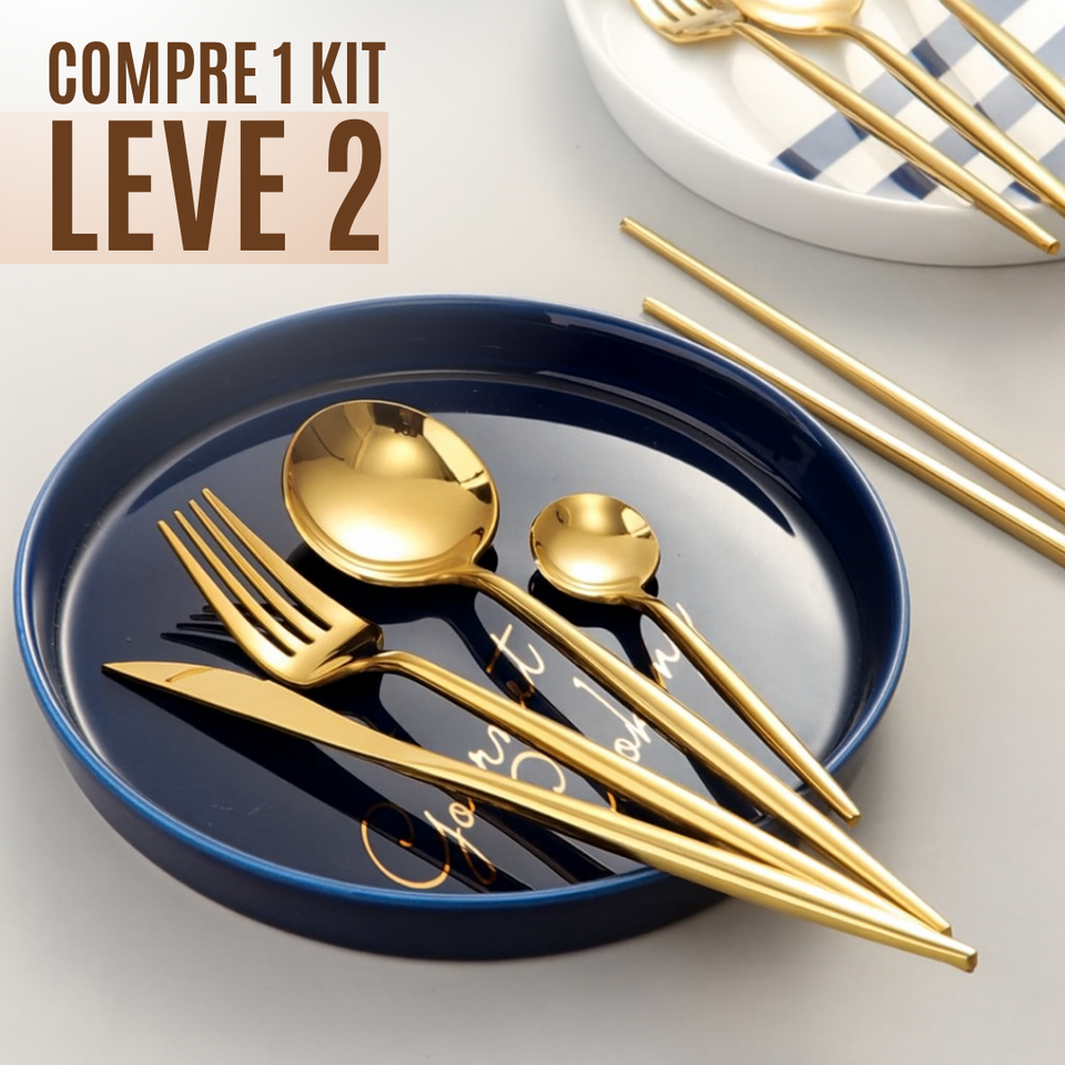 Talheres Dourados Gold Glamour - Pague 12 e Leve 24 Peças