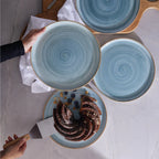 Conjunto de Pratos Caoba Azul – 8 Peças em Cerâmica para Mesa Posta Elegante