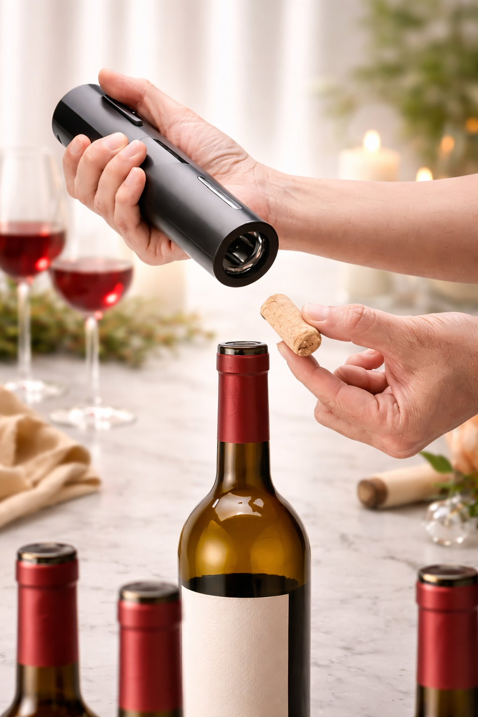Abridor de Vinho Elétrico Recarregável com Cortador de Lacre