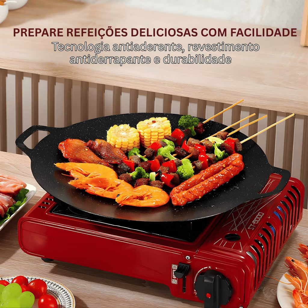 .	Frigideira Grill Antiaderente Redonda – Ideal para Churrasco, Bifes, Peixes e Legumes