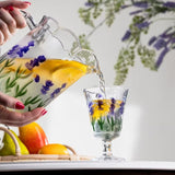 Conjunto com Jarra e 6 Taças  Lavanda/Coqueiro em Cristal – Pintura Manual | Mesa Posta com Sofisticação