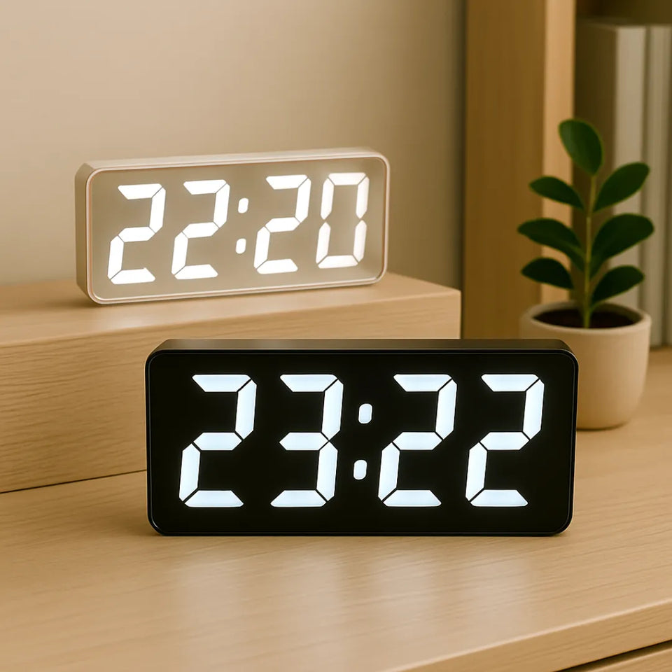 Relógio de Mesa Digital Decorativo Despertador LED Espelhado