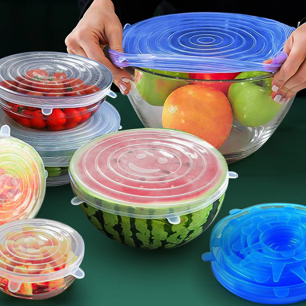 kit 6 Tampa de Silicone Elástica Ajustável e Pratica para Sua Cozinha!