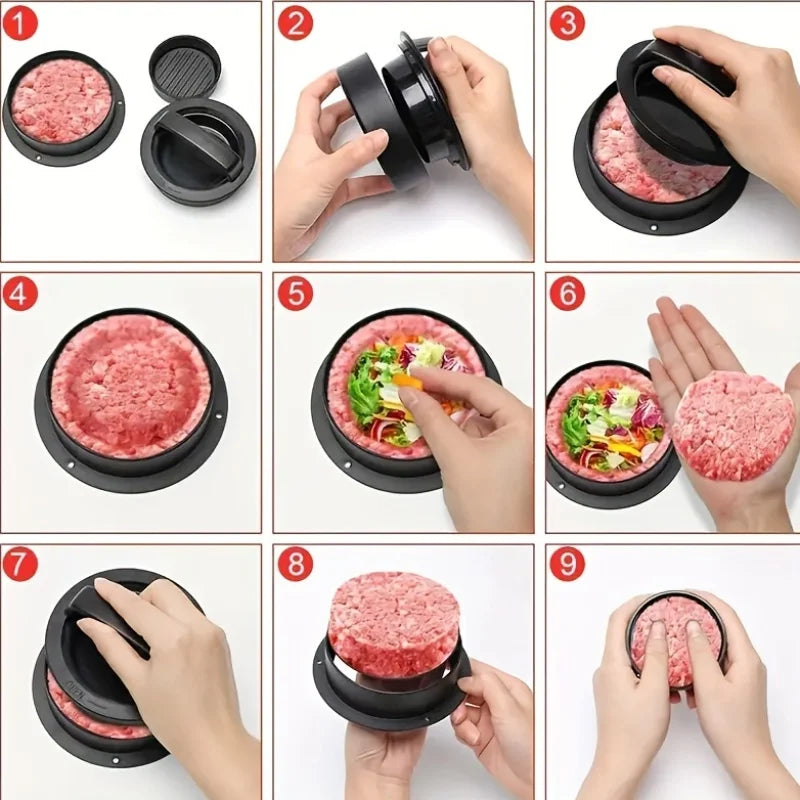 Molde 3 em 1 para Hambúrger Perfeito - Faça Burgers Profissionais em Casa
