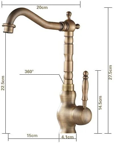 Torneira 360° Vintage de Bancada Bronze Clássico - Bica Giratória com Dupla Alavanca para Cozinha e Banheiro