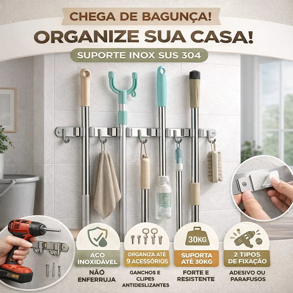 UltraGrip Inox - Suporte para Vassouras e Rodos