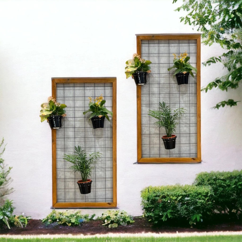 Jardim Vertical de Parede em Madeira com Grade - Decore com Estilo