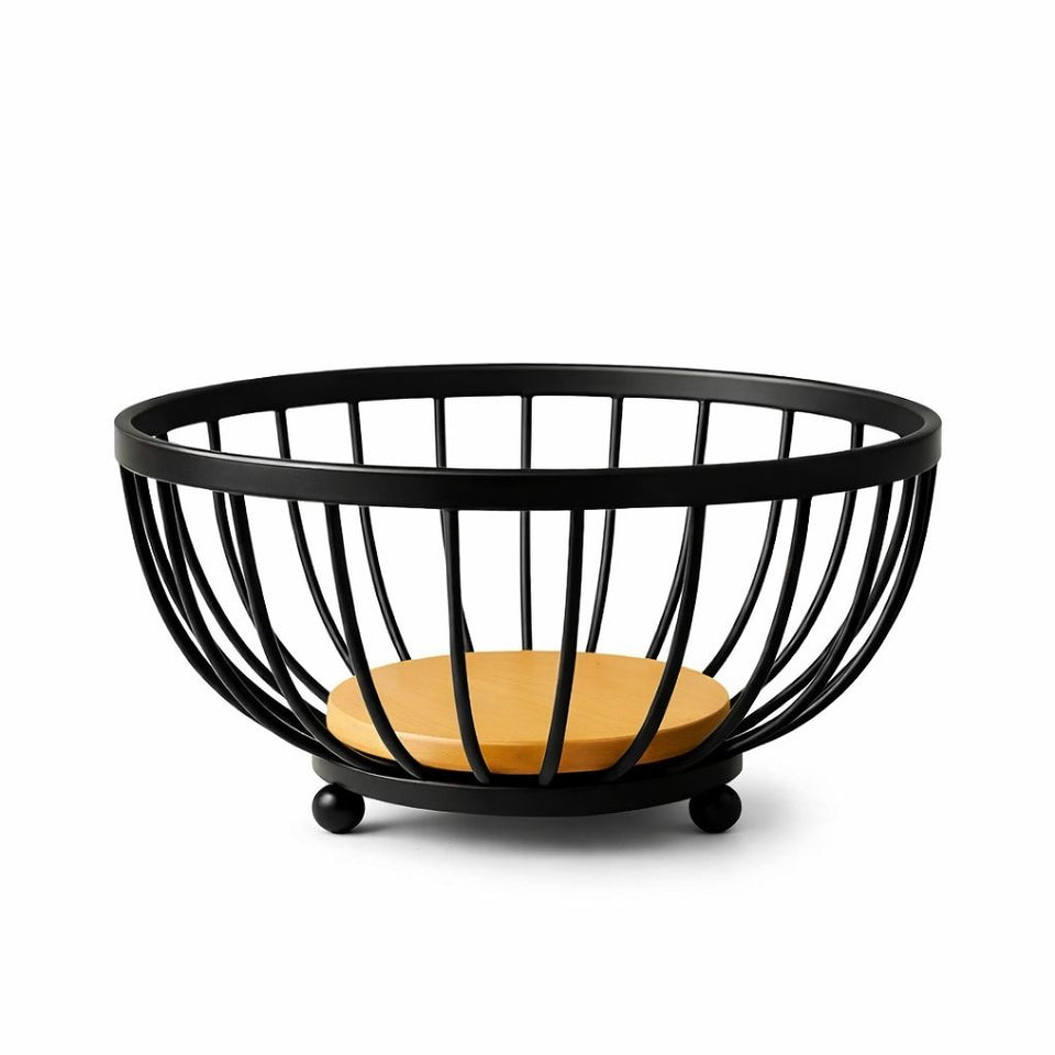 Fruteira de Mesa em Ferro e Bambu – Design Rústico Moderno para Cozinha