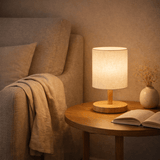 Abajur de Mesa LED com USB em Linho e Madeira