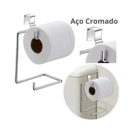 Suporte Duplo para Papel Higiênico de Caixa Acoplada - Cromado, Sem Furação