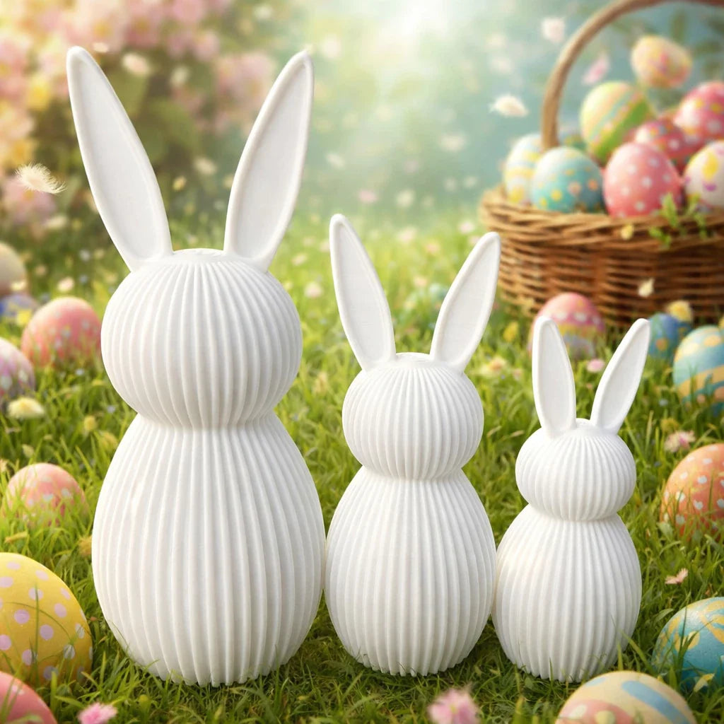Kit 3 Coelhos Decorativos de Páscoa 3D - Decoração Moderna para Mesa Posta e Ambiente