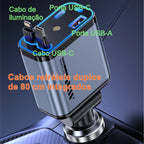 Carregador de carro retrátil com luz LED, carregador de carro rápido 4 em 1 de 120 W para iPhone e Android