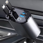 Carregador de carro retrátil com luz LED, carregador de carro rápido 4 em 1 de 120 W para iPhone e Android