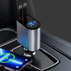 Carregador de carro retrátil com luz LED, carregador de carro rápido 4 em 1 de 120 W para iPhone e Android