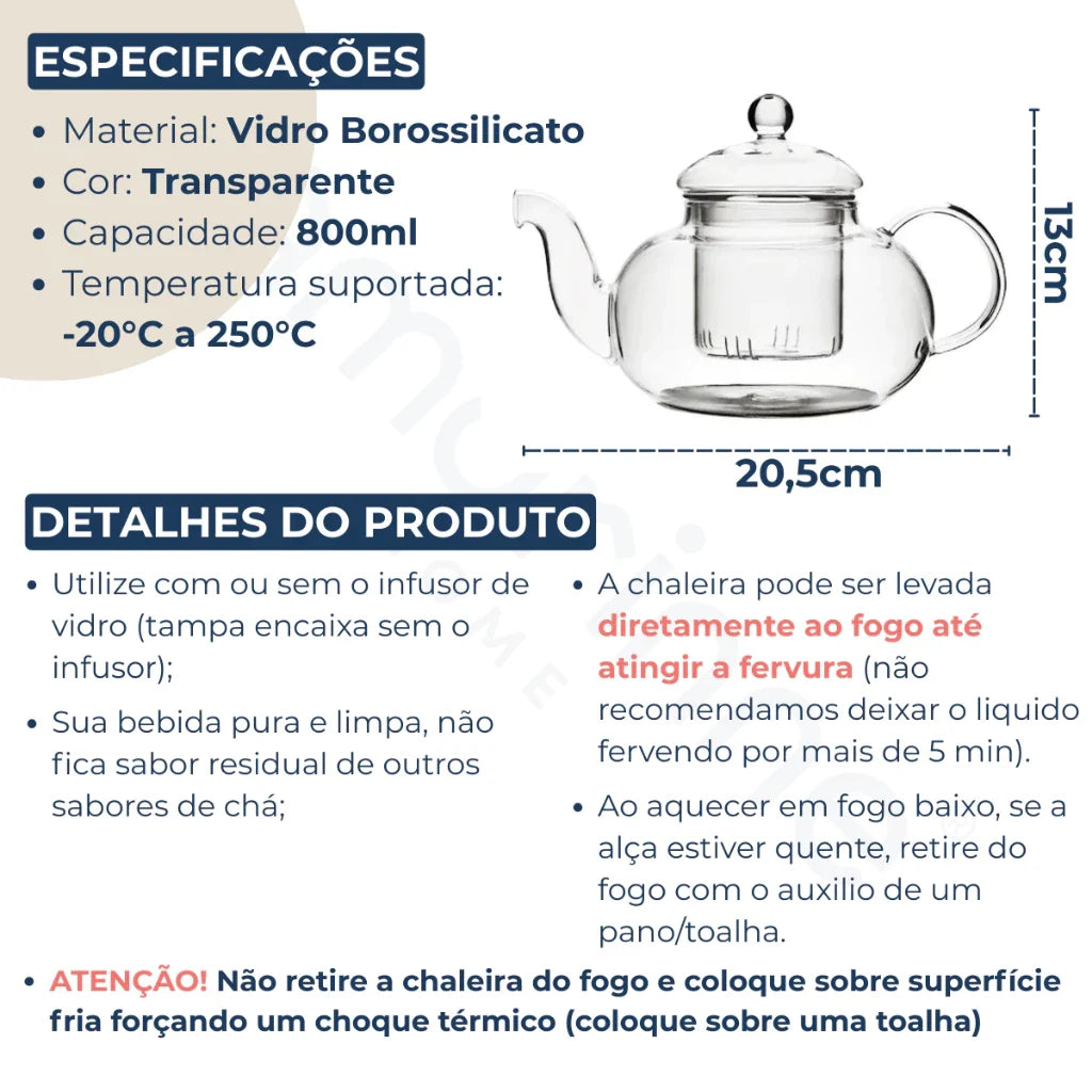 Chaleira de Vidro Borossilicato Realeza - Elegância em Cada Detalhe