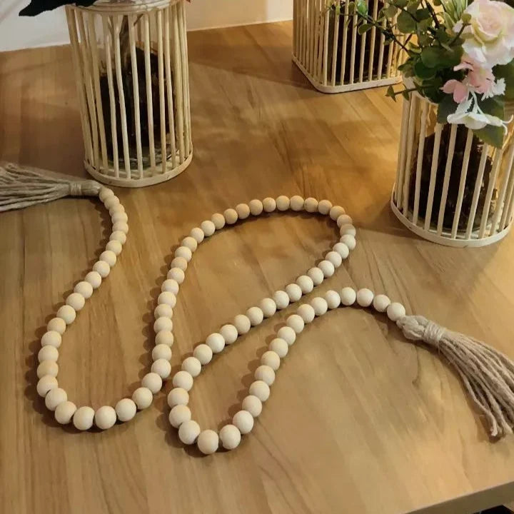 Colar de Mesa Decorativo com Cantos de Madeira Natural – Estilo Boho Chic