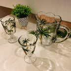 Conjunto com Jarra e 6 Taças  Lavanda/Coqueiro em Cristal – Pintura Manual | Mesa Posta com Sofisticação