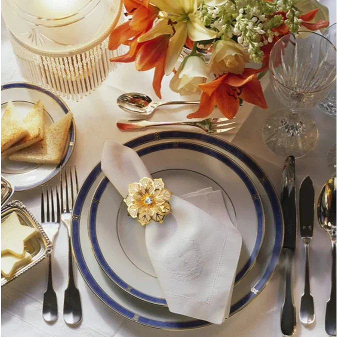 Porta-Guardanapos Flor de Cristal Lux – Kit Dourado com Pedra Brilhante- 6 UNIDS.