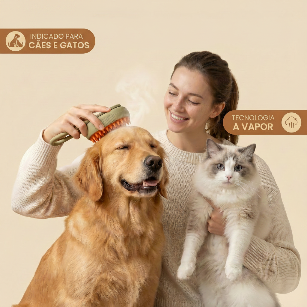 Escova Mágica a Vapor PetCare para Cães e Gatos