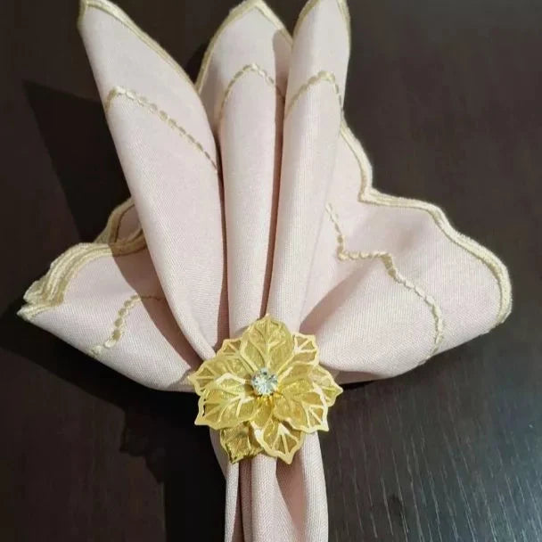 Porta-Guardanapos Flor de Cristal Lux – Kit Dourado com Pedra Brilhante- 6 UNIDS.