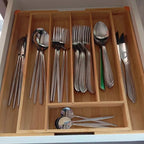 Porta Talheres de Bambu Extensível – Organizador Ajustável para Gavetas