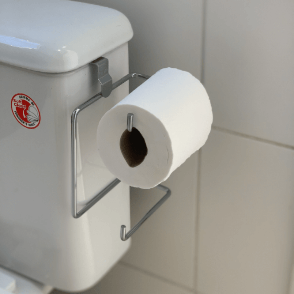 Suporte Duplo para Papel Higiênico de Caixa Acoplada - Cromado, Sem Furação